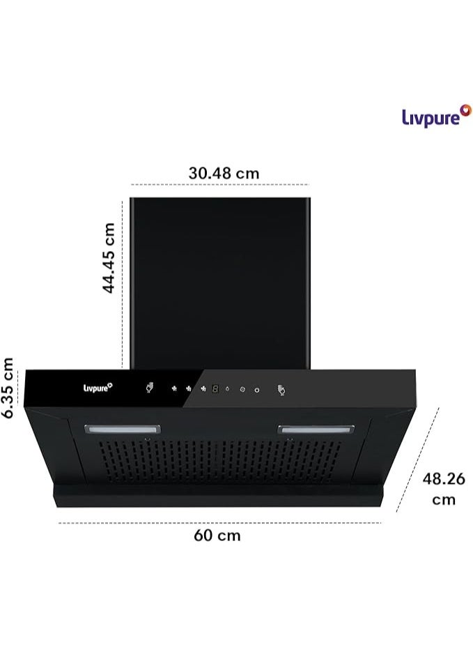 Livpure مِدخنة مطبخ ليفبيور فينيكس 60 سم بدون فلتر – قدرة شفط 1400 م³/ساعة، تحكم باللمس والحركة، إضاءة LED - Image 2